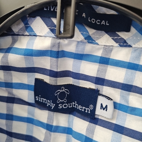 Simply Southern Shirt Mens Plaid Live Like A Local Button Down Casual - Picture 2 of 3